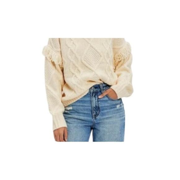 American Eagle Size Small Cream Fringe Cable Knit Cream Sweater EUC - Picture 4 of 8